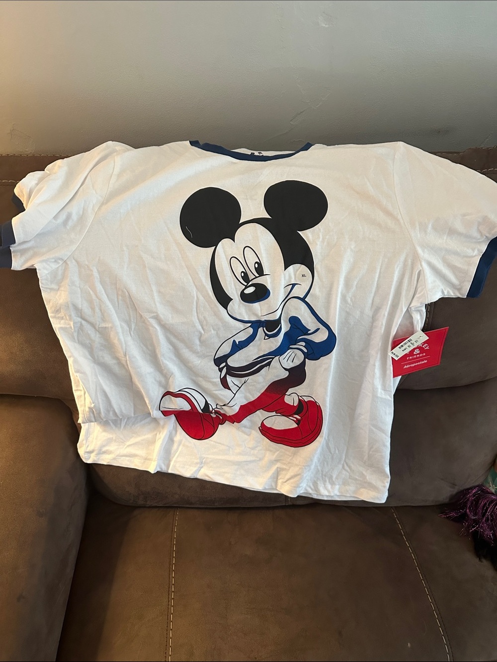 Disney White Tee with Classic Mickey Graphic and Red Shoes